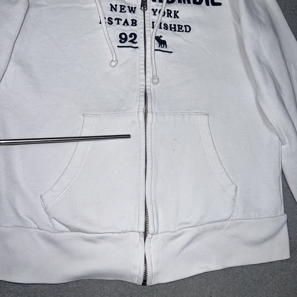 VTG Abercrombie & Fitch Hoodie Womens Sz S White New York EST 1892 Embroider Y2k - Picture 8 of 10